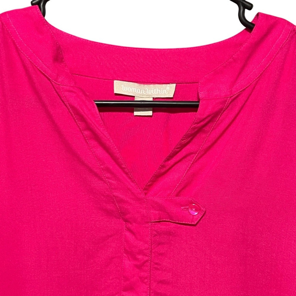 Woman Within Tunic Top Womens L 3/4 Sleeve Hot Pink Rayon‎ Oversized